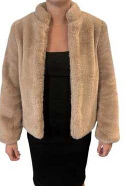 MAGASCHONI Women's SOFT Beige Plush Faux Fur Lined Short Coat size 2X/TTG